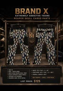Brand X Xtremely Addictive Toxins Reaper Skull Pattern Cargo Pants